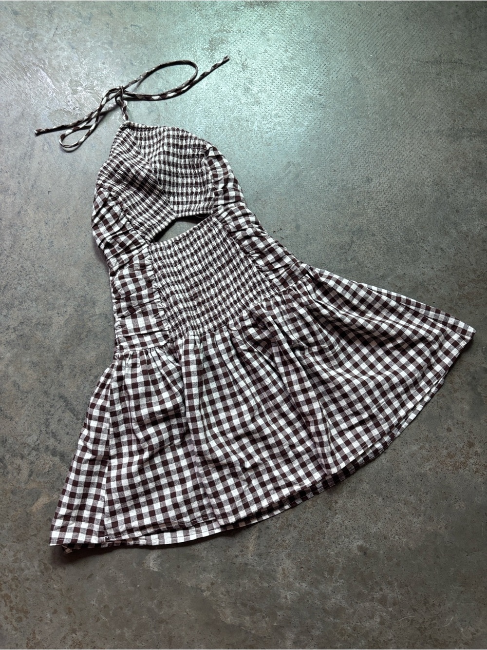 Princess Polly Brown and White Gingham Halter Dress